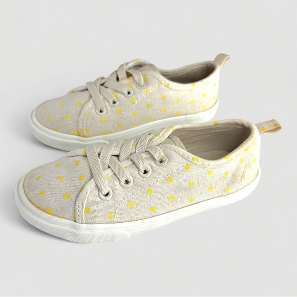Girls Old Navy Lace-Up Yellow Polka Dot Canvas Sneakers Toddler Size 9 - Picture 3 of 7